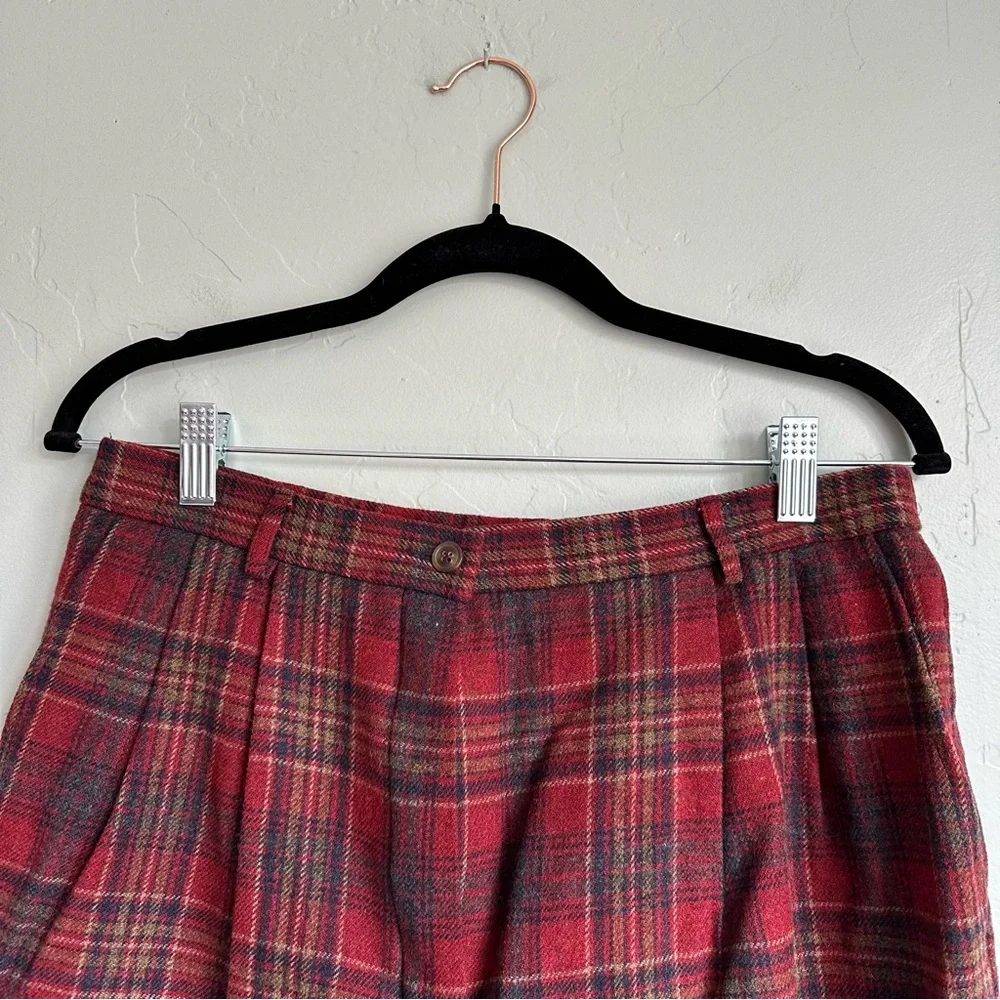 Pendleton Vintage Women Red Gray‎ Plaid 100% Wool Shorts Preppy Fall Size 14 EUC